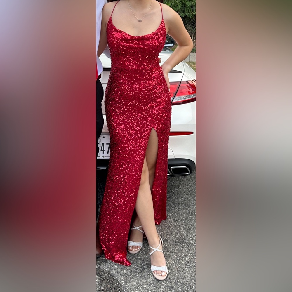 Flattering Red Sequin Gown!